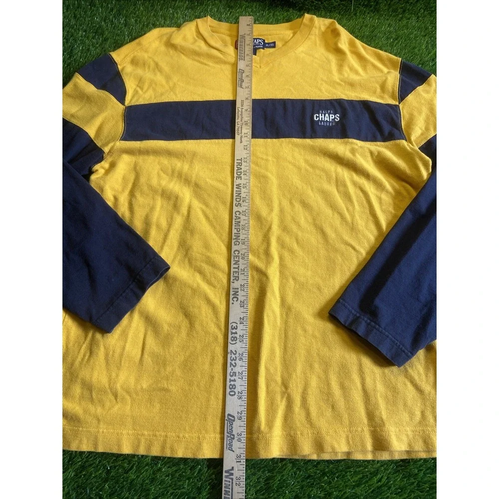 Vtg 90s CHAPS Ralph Lauren Mens XL Yellow Blue Long Sleeve T Shirt Baggy Skater